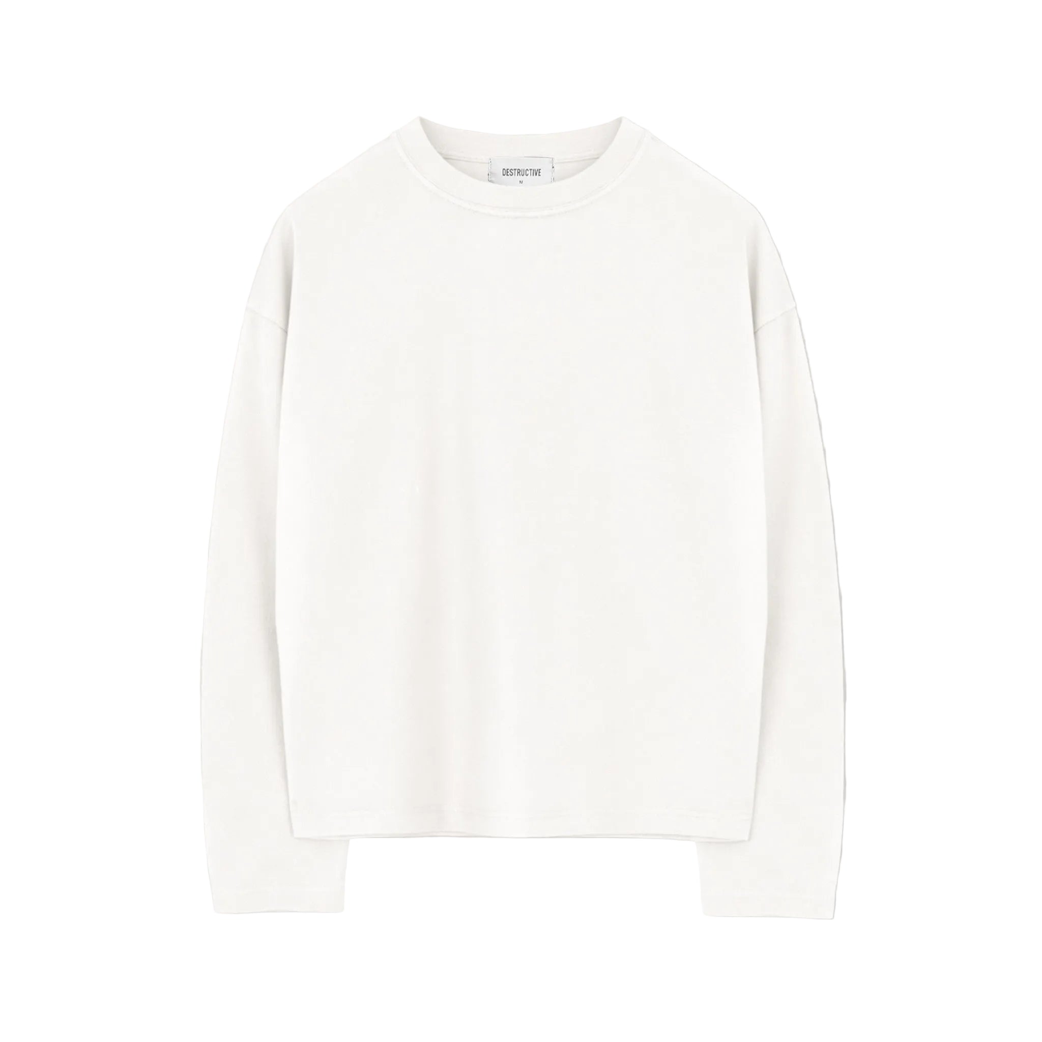 Front view of Destructive Cropped L/S Bone White T-Shirt